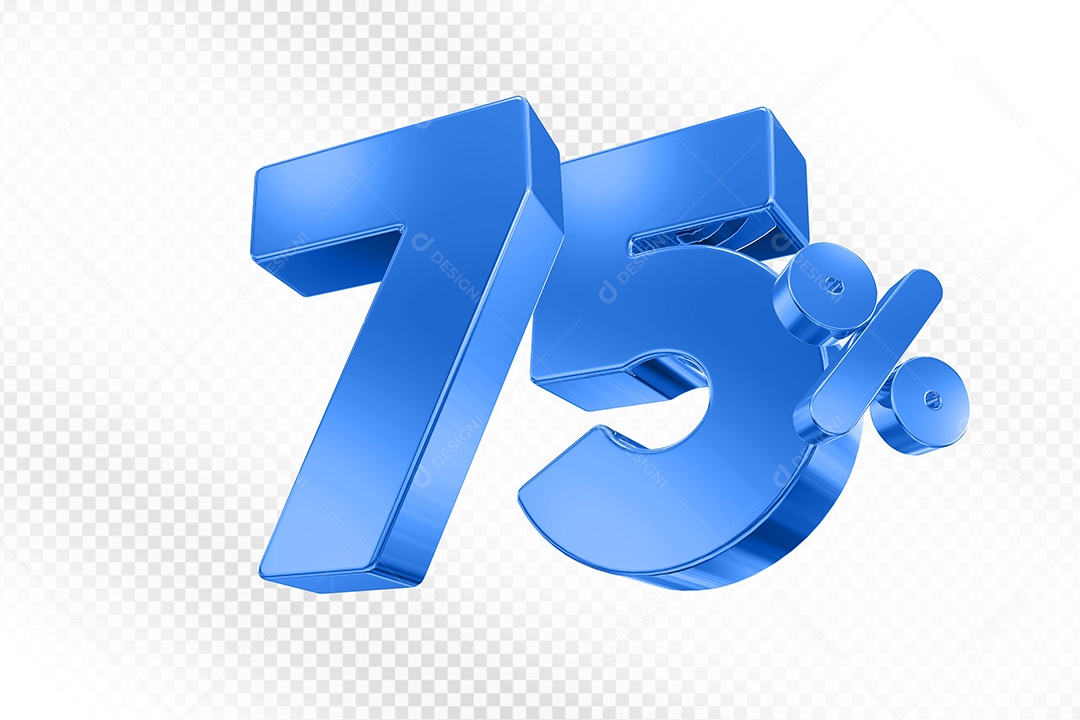 Elemento 3D Número 75% Azul para Composição PSD