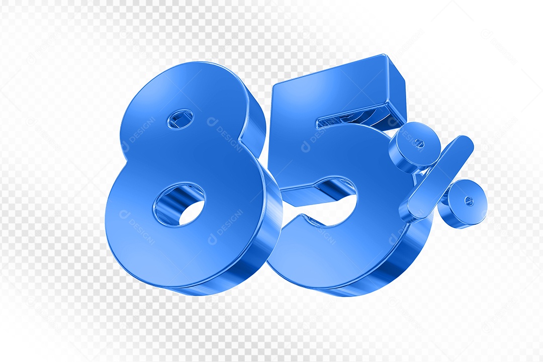 Elemento 3D Número 85% Azul para Composição PSD