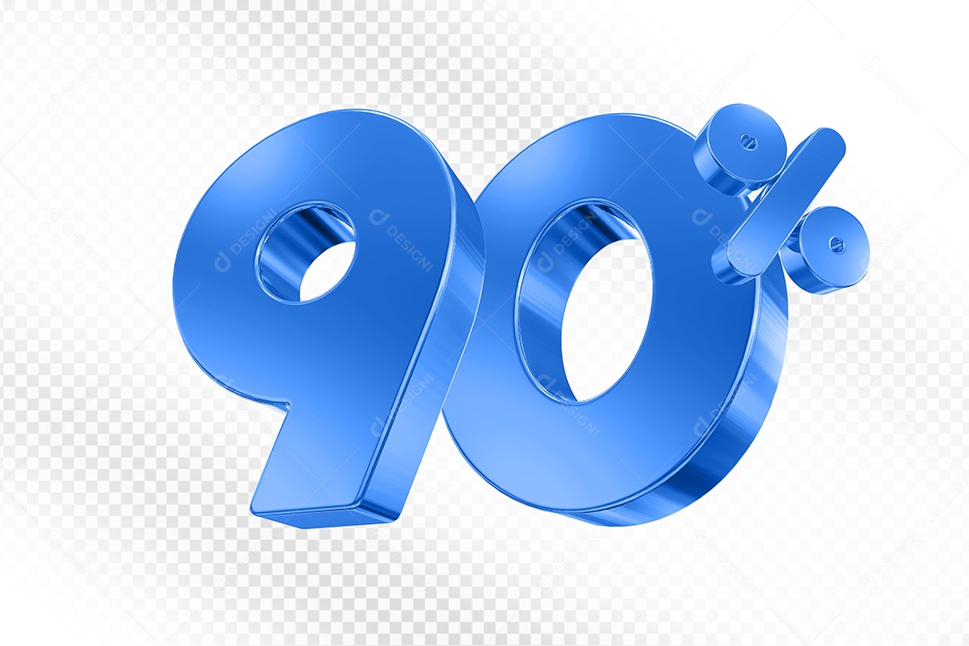 Elemento 3D Número 90% Azul para Composição PSD