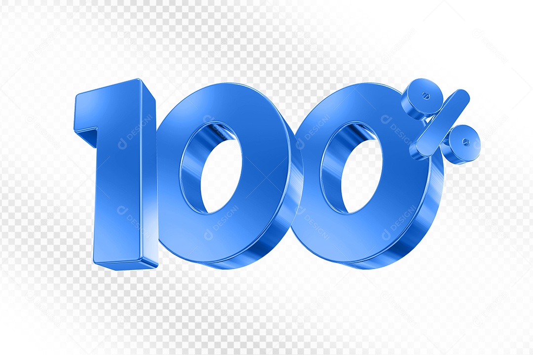 Elemento 3D Número 100% Azul para Composição PSD