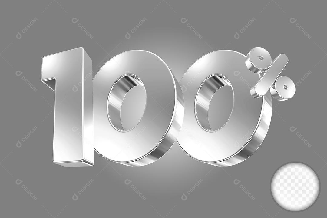 Elemento 3D Número 100% Prata para Composição PSD