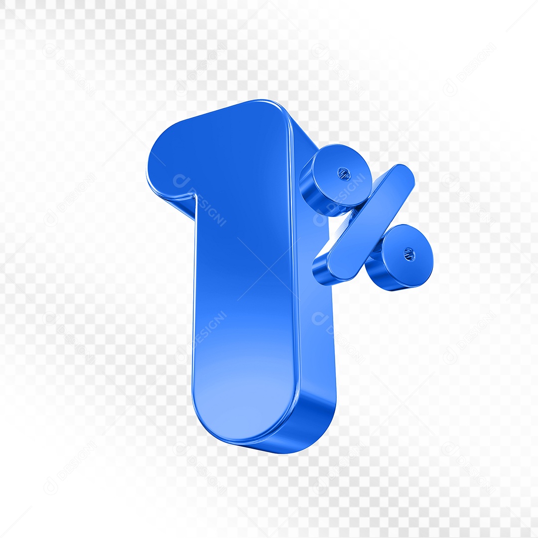 Balão 3D Número 1% Azul Elemento Para Composição PSD