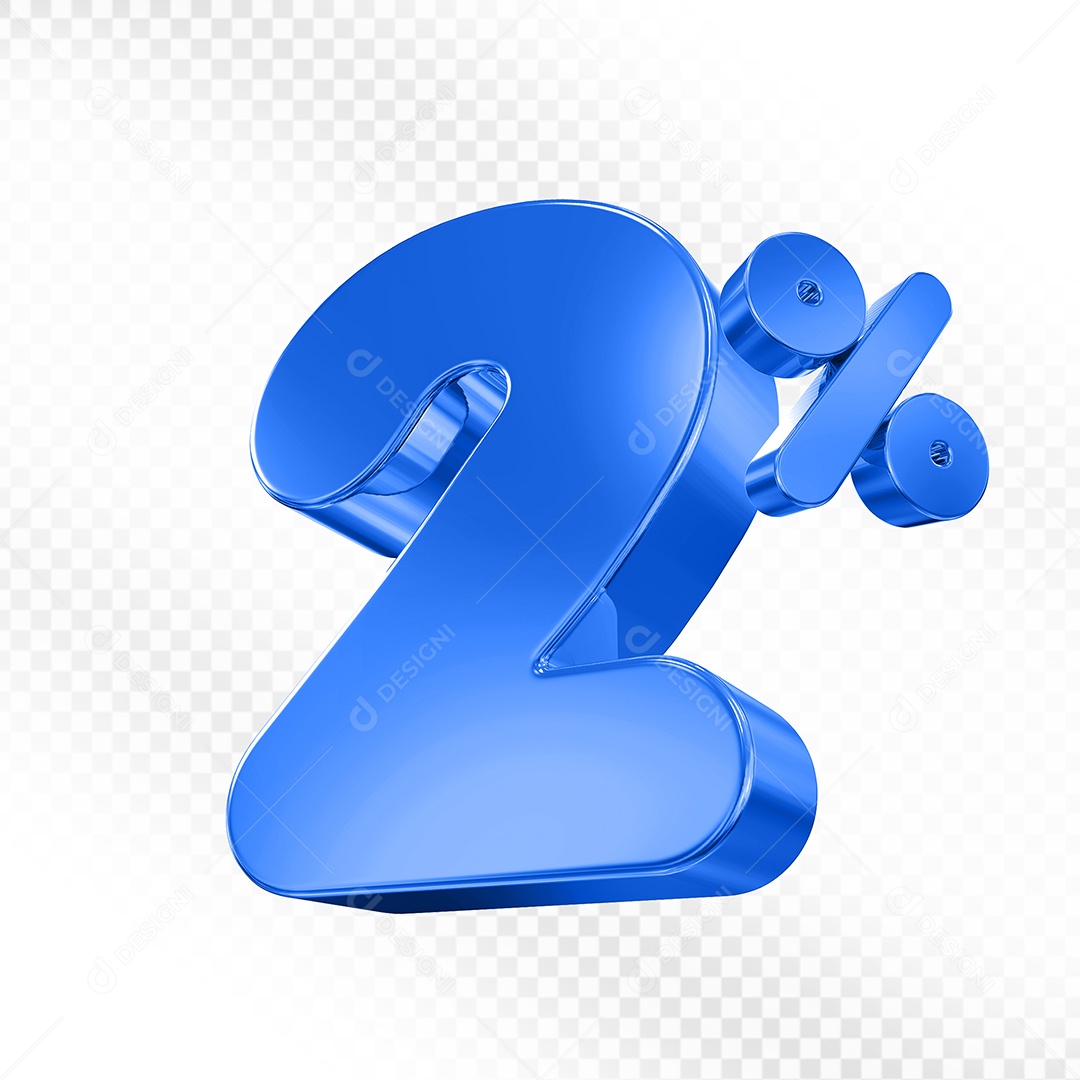 Balão 3D Número 2% Azul Elemento Para Composição PSD