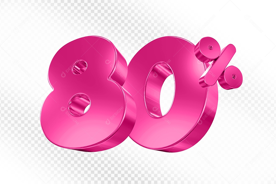 Balão 3D Número 80% Elemento 3D Para Composição PSD
