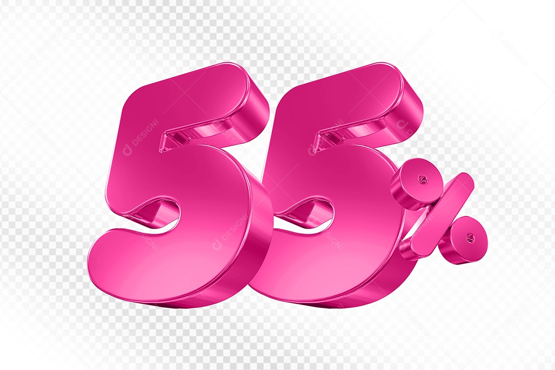 Balão 3D Número 55% Elemento 3D Para Composição PSD