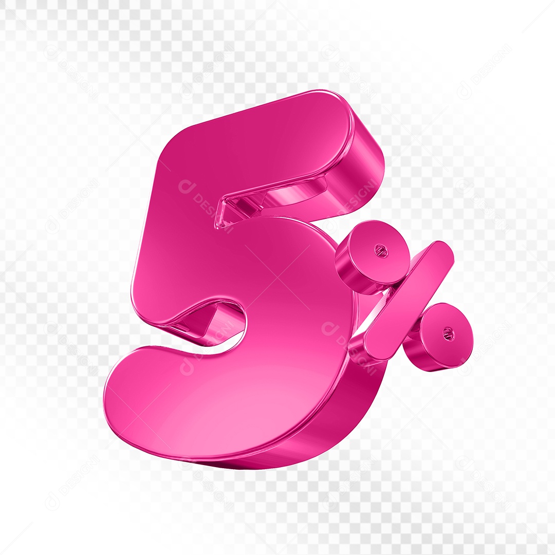 Balão 3D Número 5% Elemento 3D Para Composição PSD