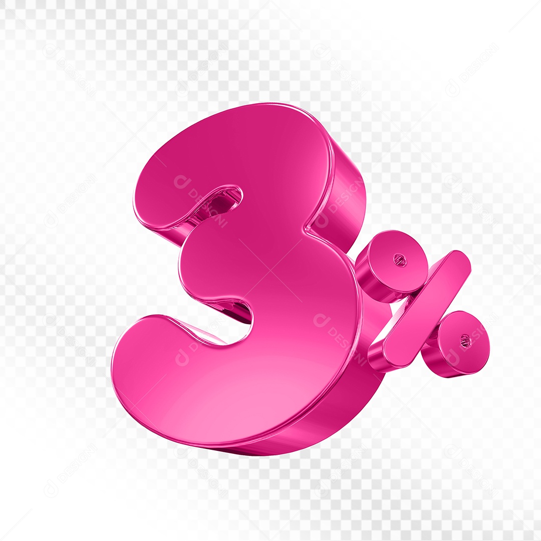 Balão 3D Número 3% Elemento 3D Para Composição PSD