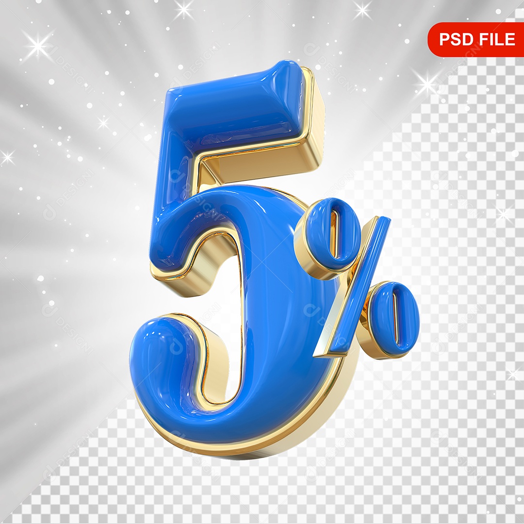 Balão 3D Número 5% Elemento 3D Para Composição PSD