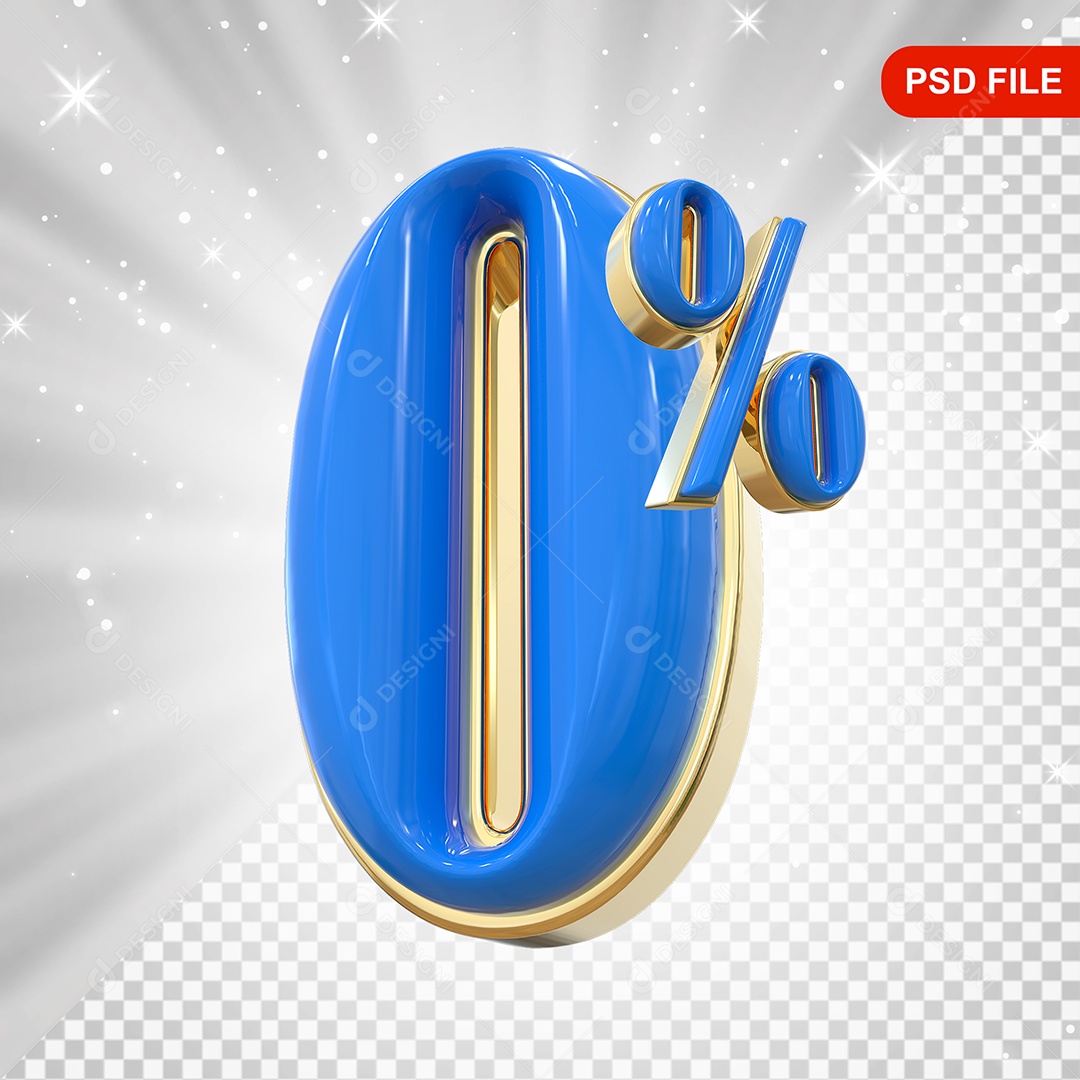 Balão 3D Número 0% Elemento 3D Para Composição PSD