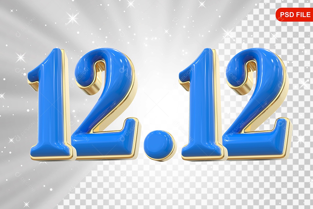 Número 12.12 Azul Elemento 3D Para Composição PSD