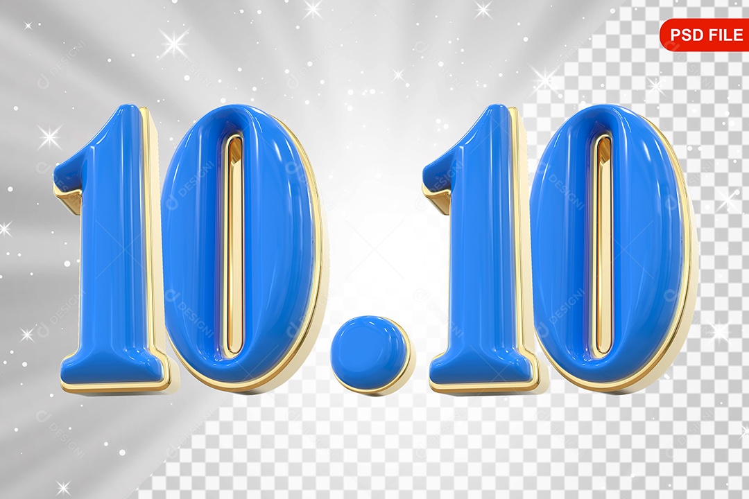Número 10.10 Azul Elemento 3D Para Composição PSD