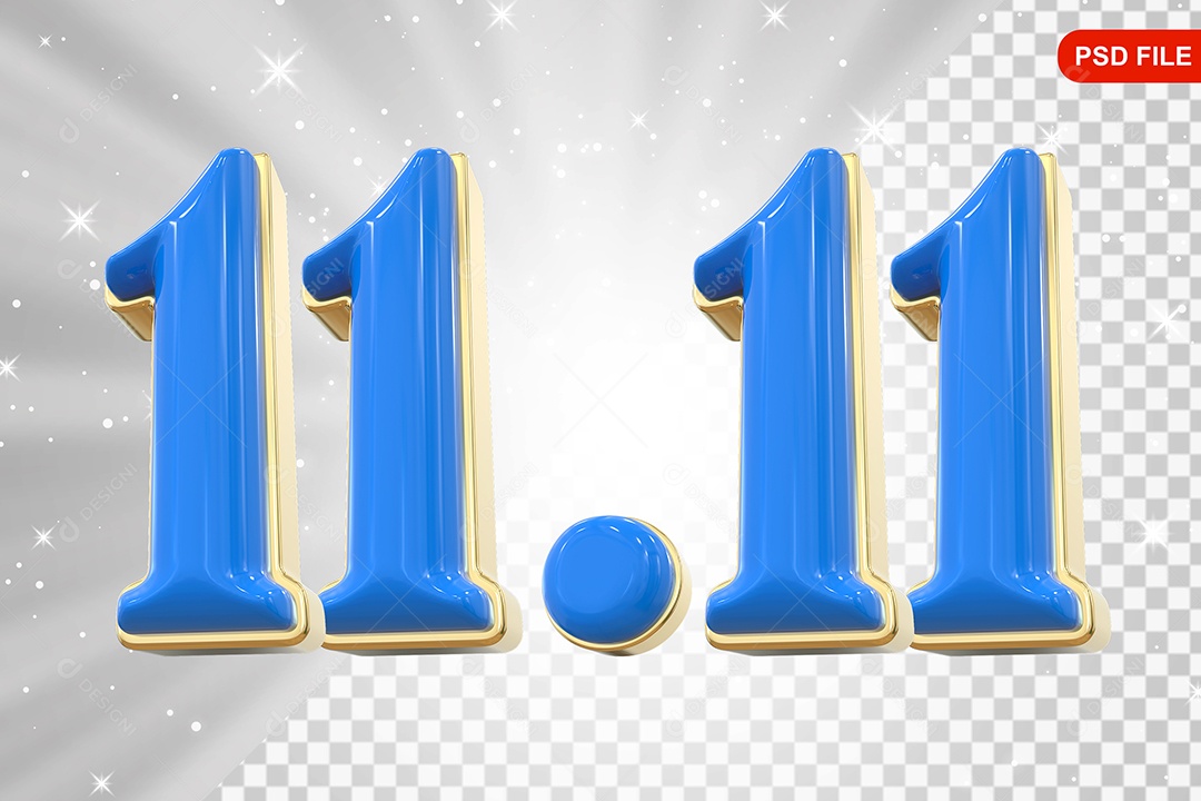 Número 11.11 Azul Elemento 3D Para Composição PSD