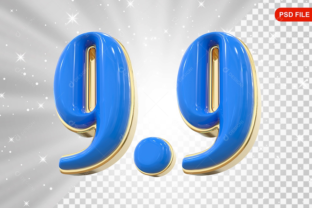Número 9.9 Azul Elemento 3D Para Composição PSD