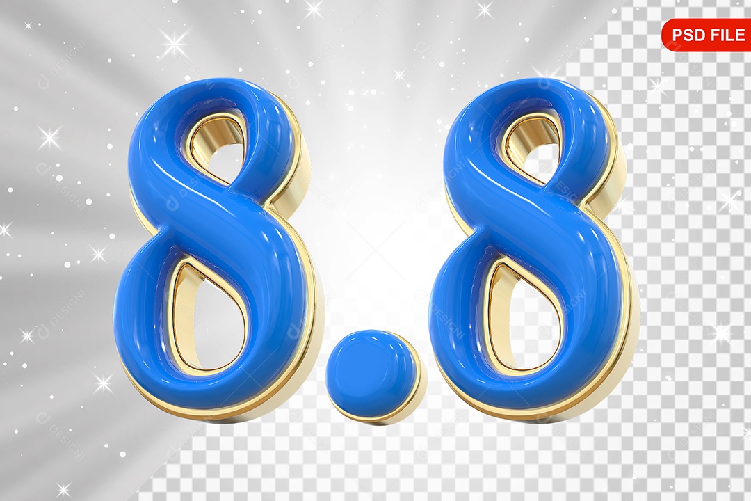 Número 8.8 Azul Elemento 3D Para Composição PSD