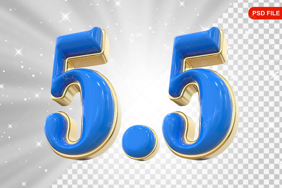 Número 5.5 Azul Elemento 3D Para Composição PSD