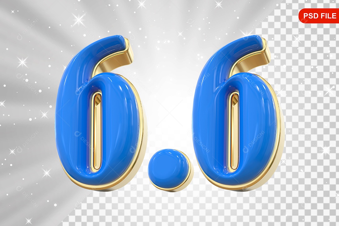 Número 6.6 Azul Elemento 3D Para Composição PSD
