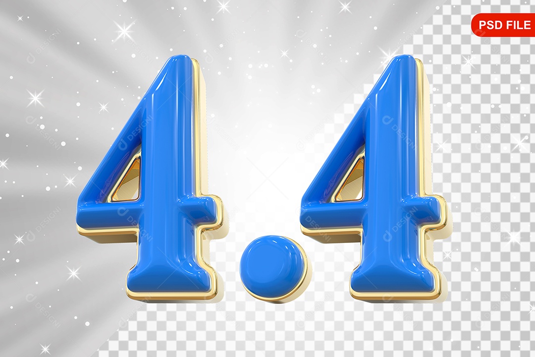 Número 4.4 Azul Elemento 3D Para Composição PSD
