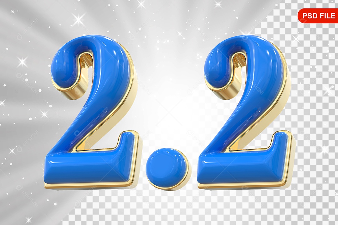 Número 2.2 Azul Elemento 3D Para Composição PSD