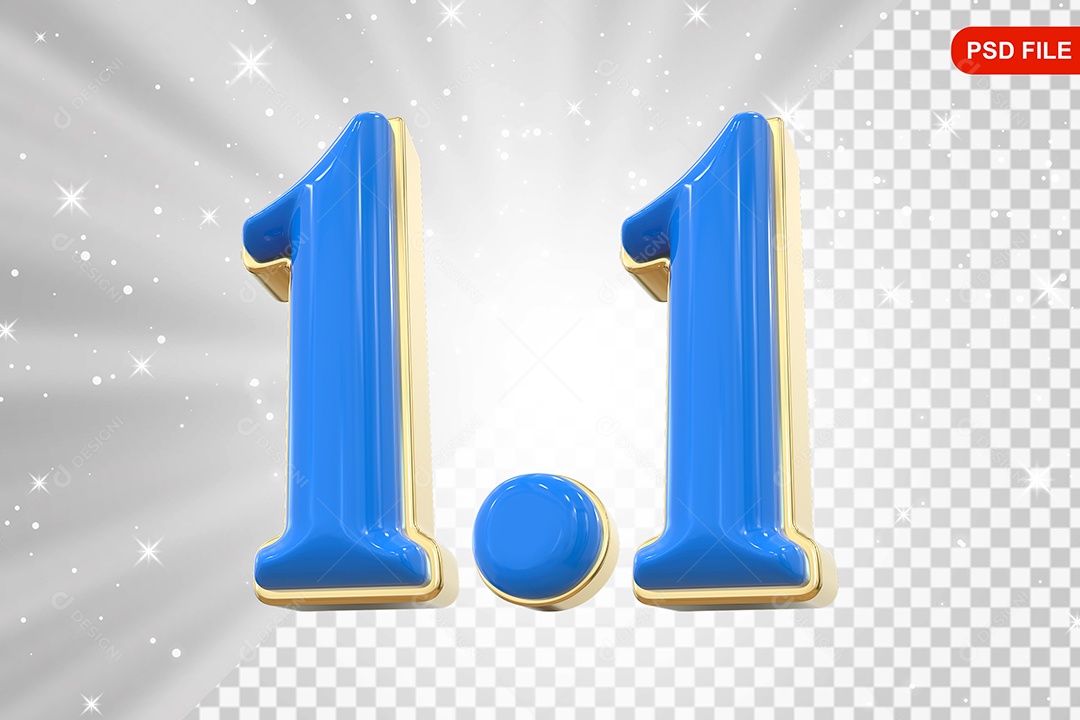 Número 1,1 Azul Elemento 3D Para Composição PSD
