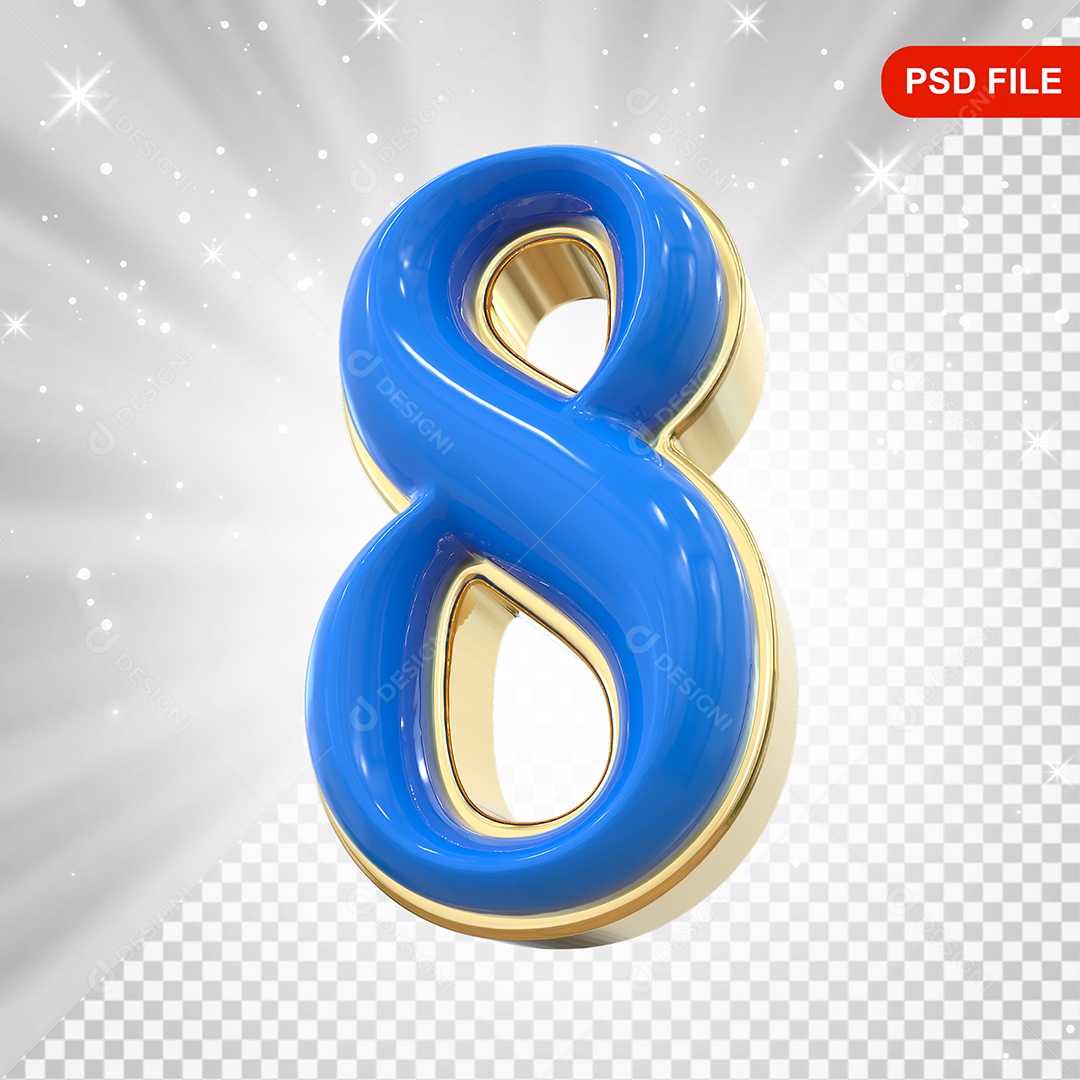 Números 8 Azul Elemento 3D Para Composição PSD