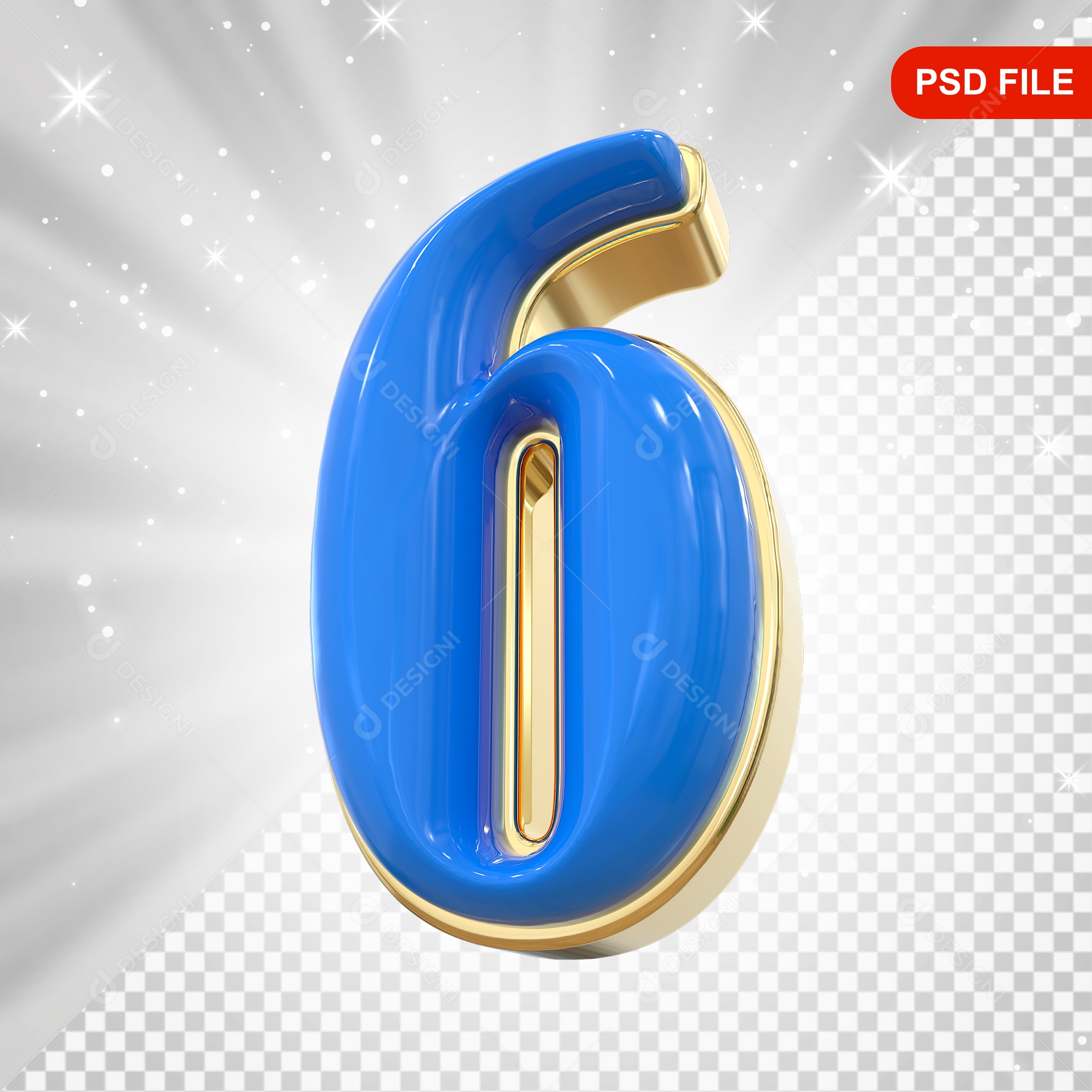 Números 6 Azul Elemento 3D Para Composição PSD