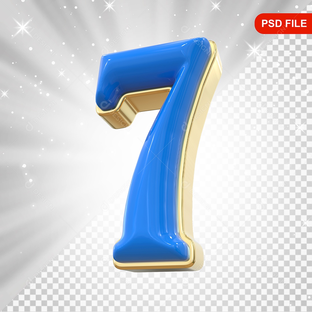 Números 7 Azul Elemento 3D Para Composição PSD