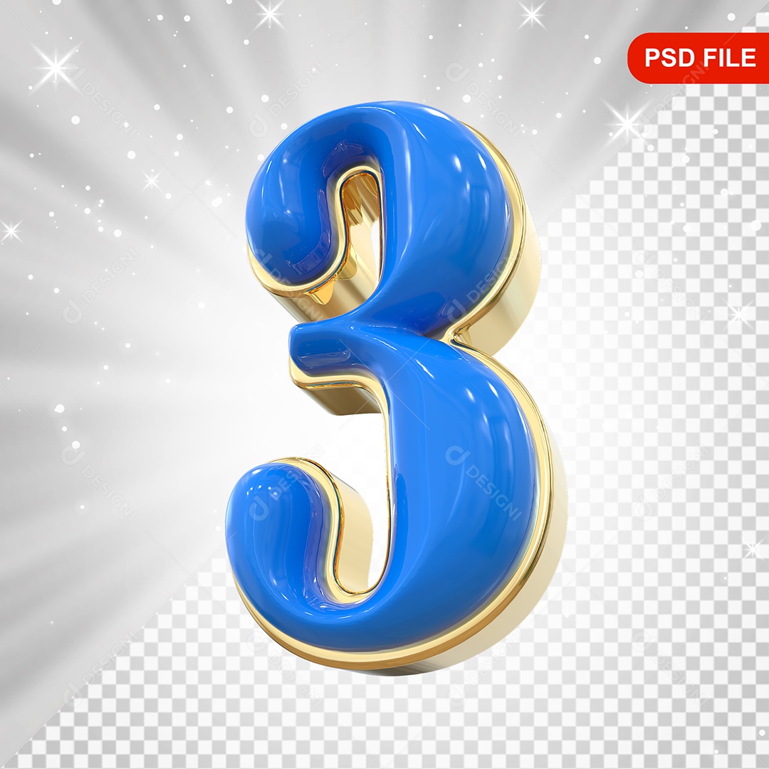 Números 3 Azul Elemento 3D Para Composição PSD