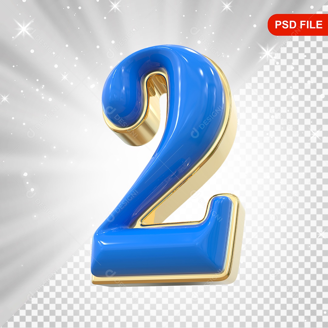Números 2 Azul Elemento 3D Para Composição PSD