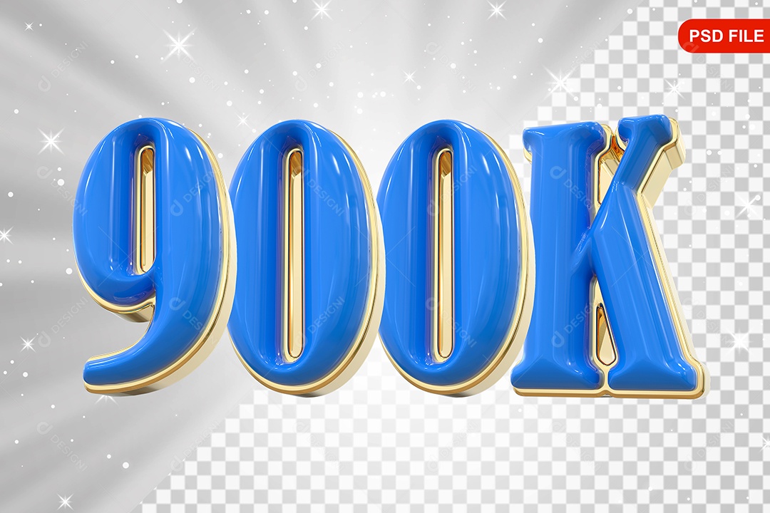 Elemento 3D Balão Azul de Número 900K Para Composição PSD