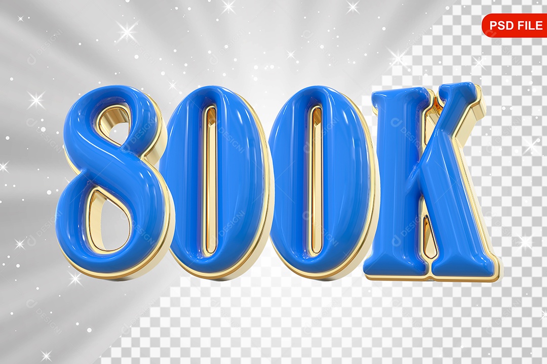 Elemento 3D Balão Azul de Número 800K Para Composição PSD