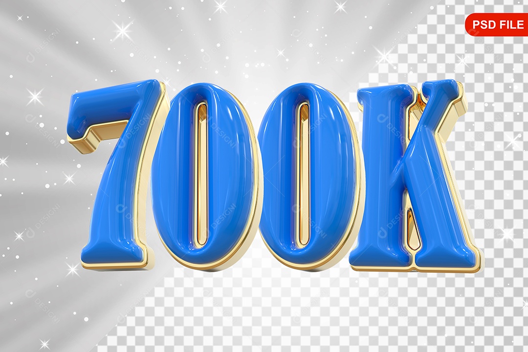 Elemento 3D Balão Azul de Número 700K Para Composição PSD