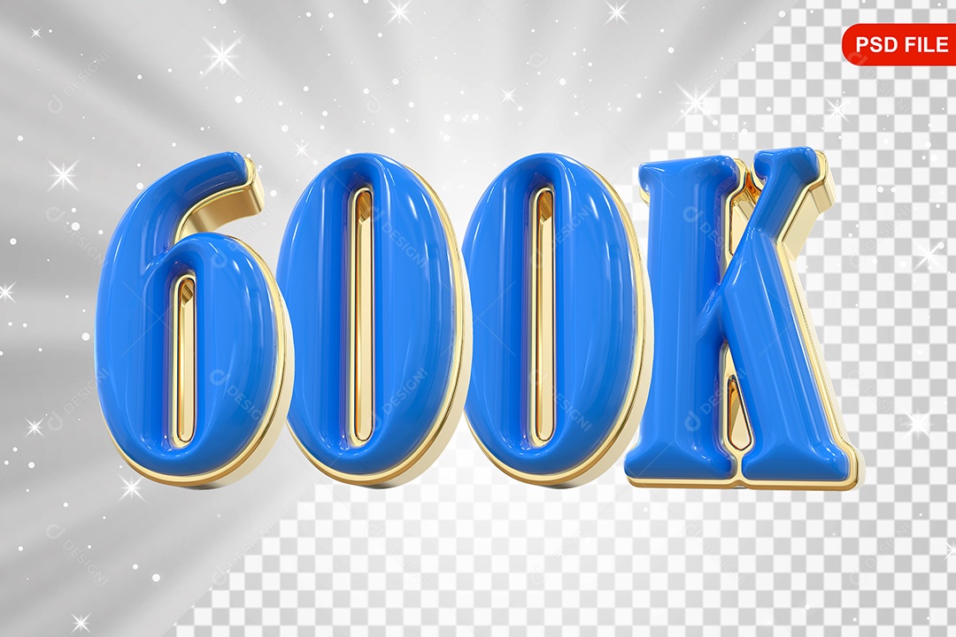 Elemento 3D Balão Azul de Número 600K Para Composição PSD