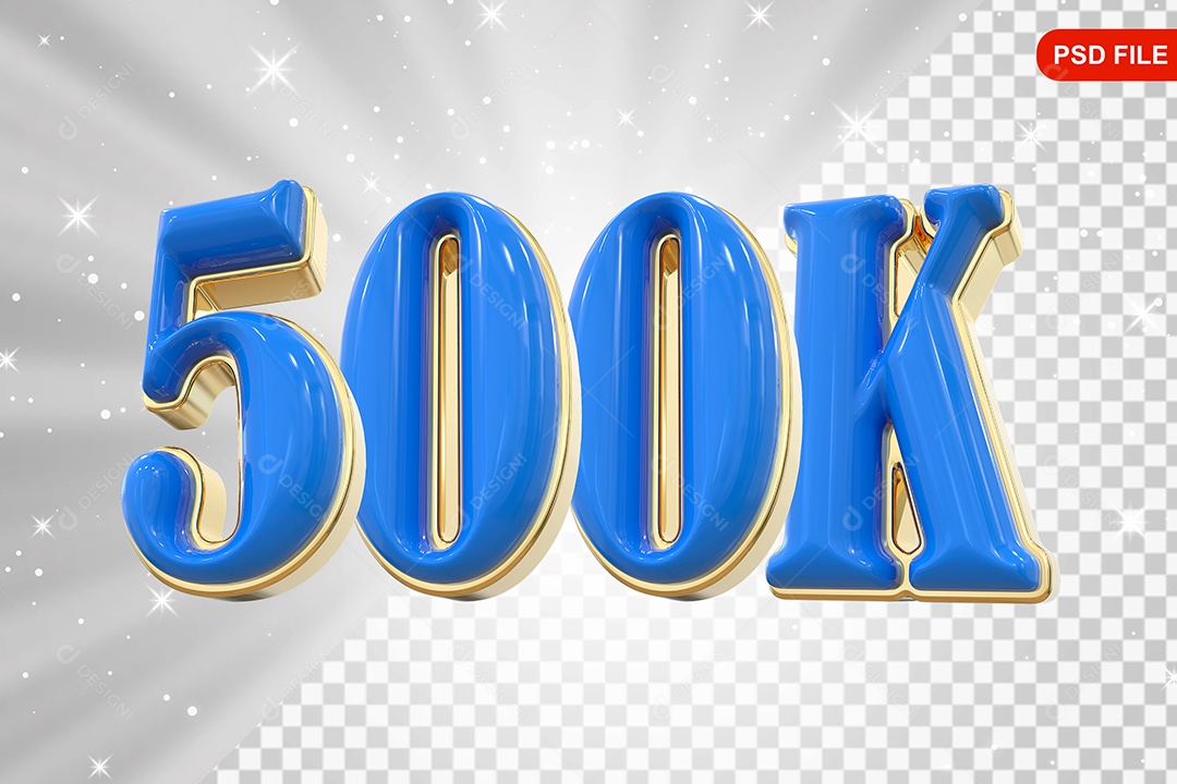 Elemento 3D Balão Azul de Número 500K Para Composição PSD