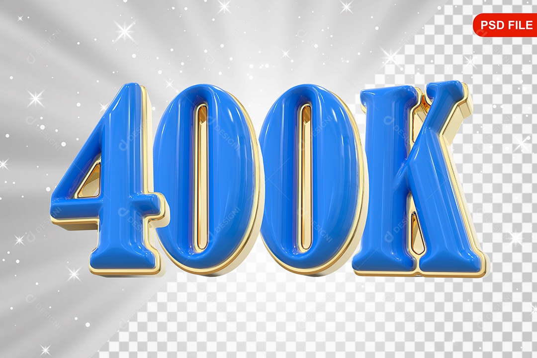 Elemento 3D Balão Azul de Número 400K Para Composição PSD