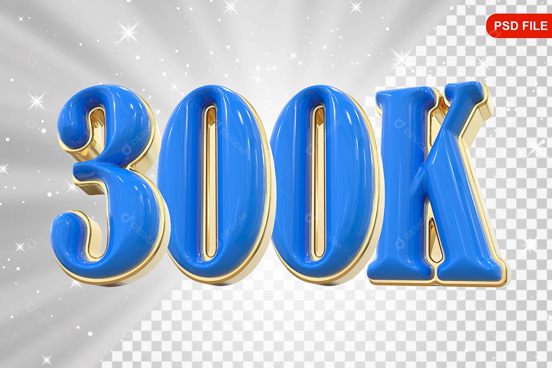 Elemento 3D Balão Azul de Número 300K Para Composição PSD