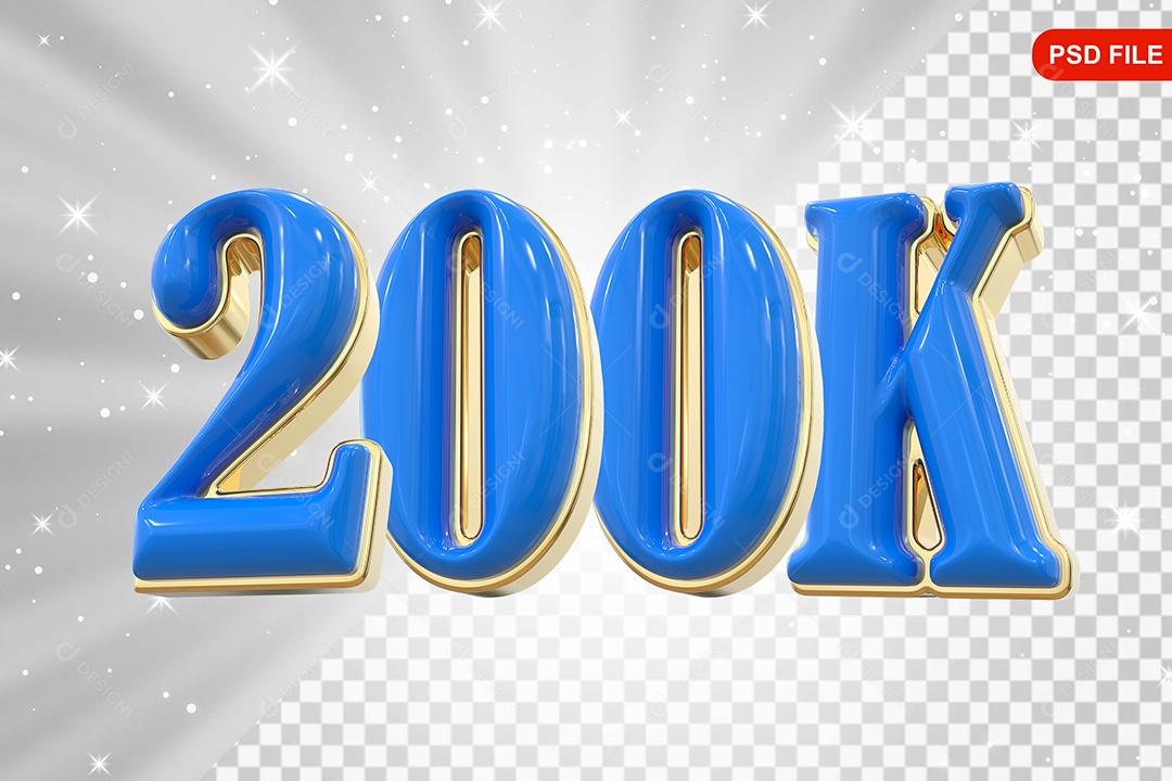 Elemento 3D Balão Azul de Número 200K Para Composição PSD
