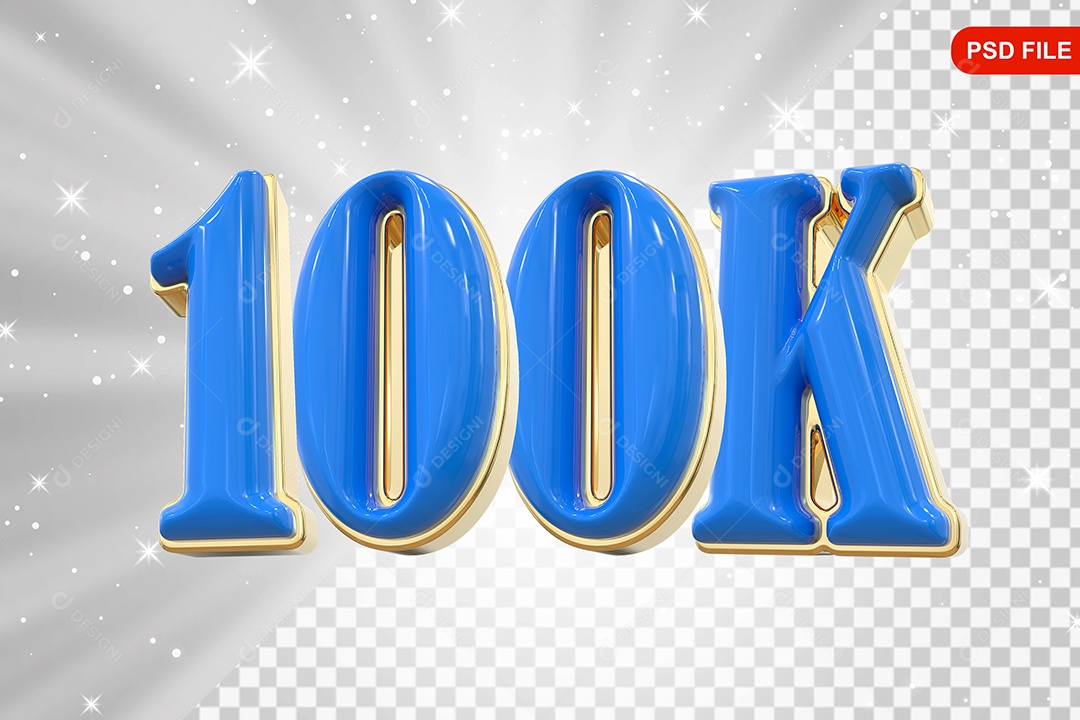 Elemento 3D Balão Azul de Número 100K Para Composição PSD
