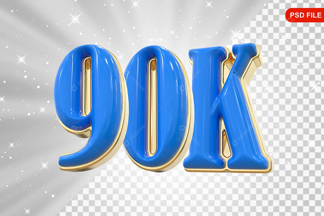 Elemento 3D Balão Azul de Número 90K Para Composição PSD