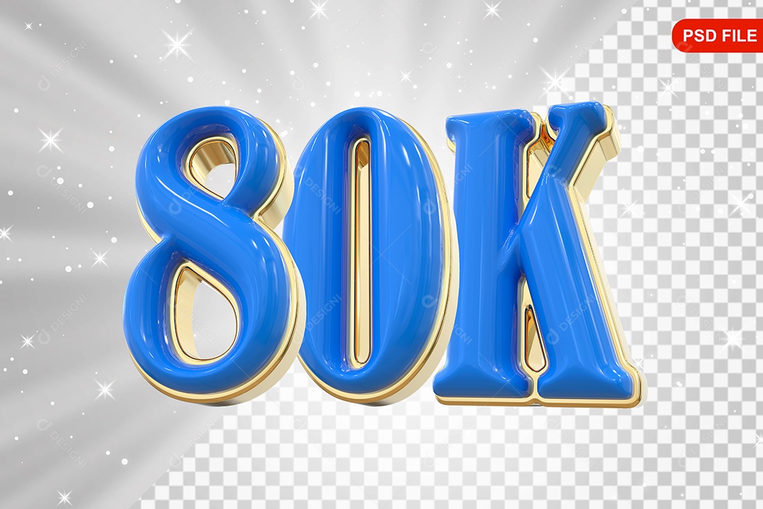 Elemento 3D Balão Azul de Número 80K Para Composição PSD