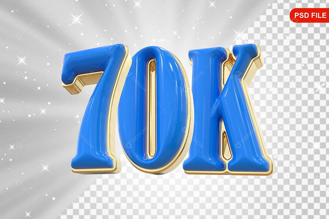 Elemento 3D Balão Azul de Número 70K Para Composição PSD