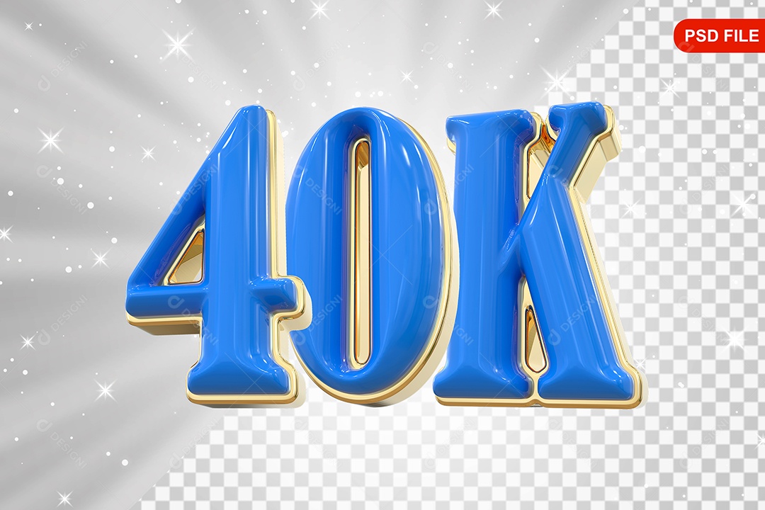 Elemento 3D Balão Azul de Número 40K Para Composição PSD