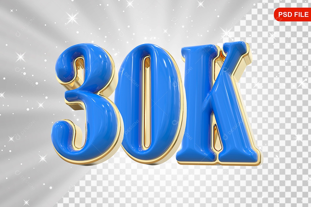 Elemento 3D Balão Azul de Número 30K Para Composição PSD