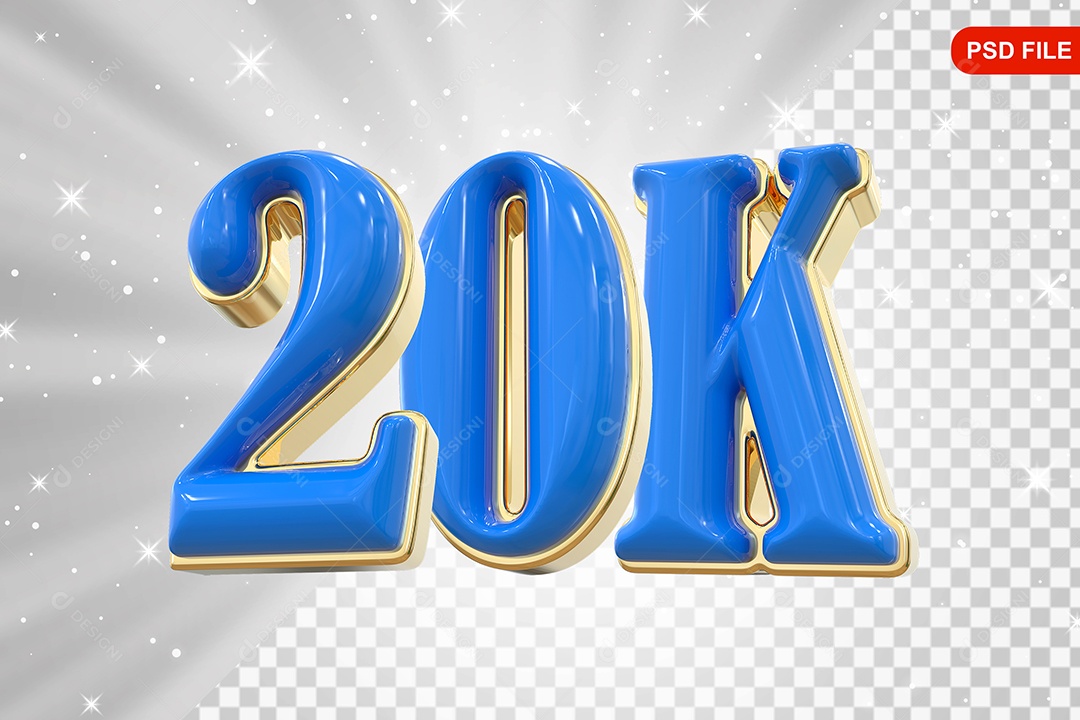 Elemento 3D Balão Azul de Número 20K Para Composição PSD