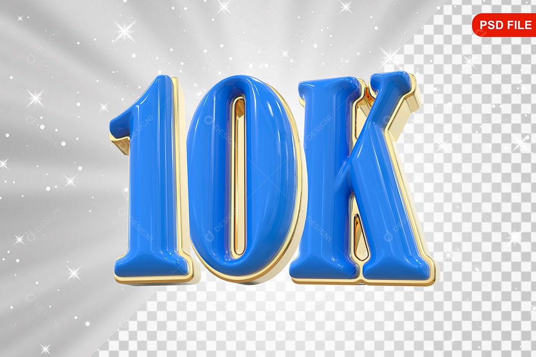 Elemento 3D Balão Azul de Número 10K Para Composição PSD