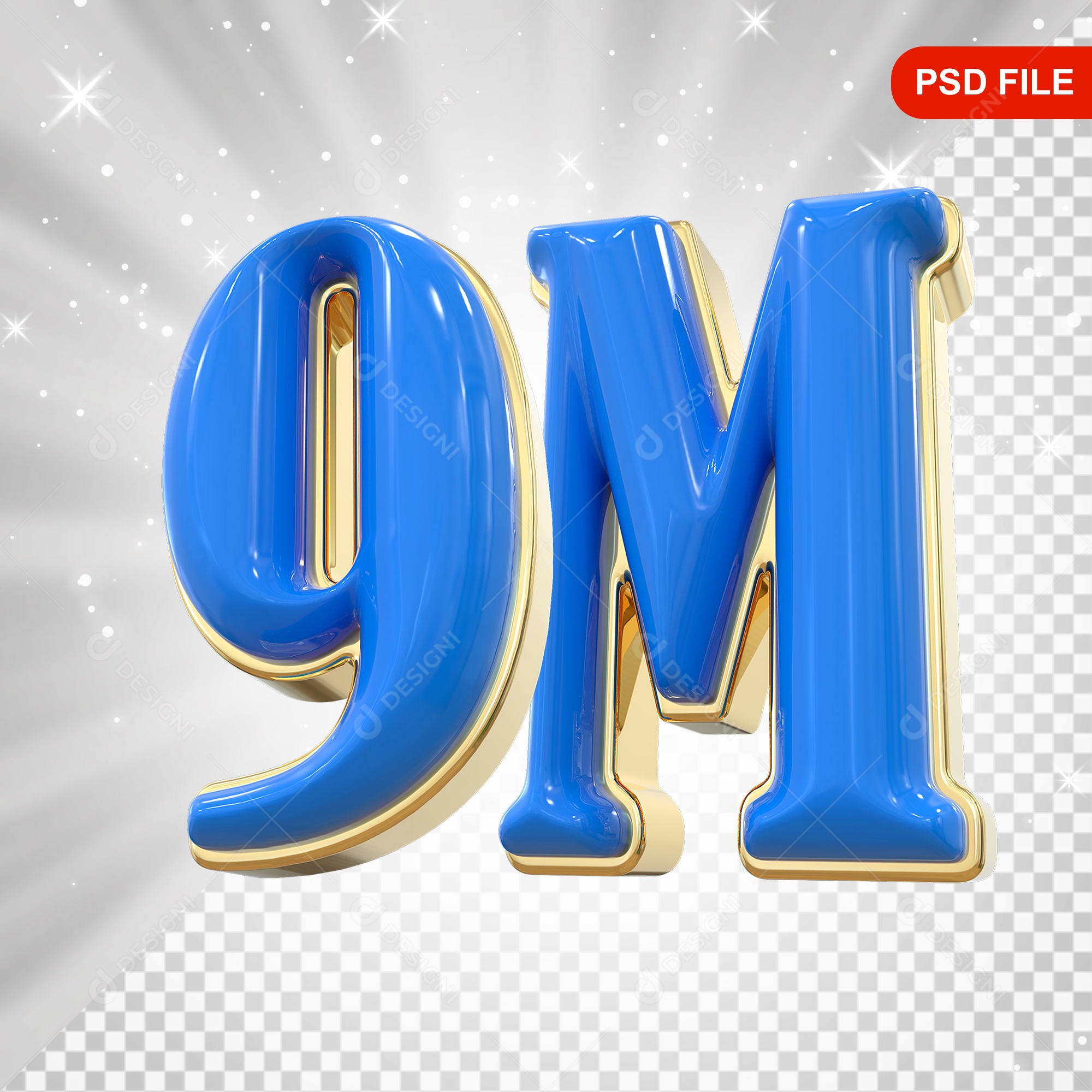 Elemento 3D Balão Azul de Número 90M Para Composição PSD