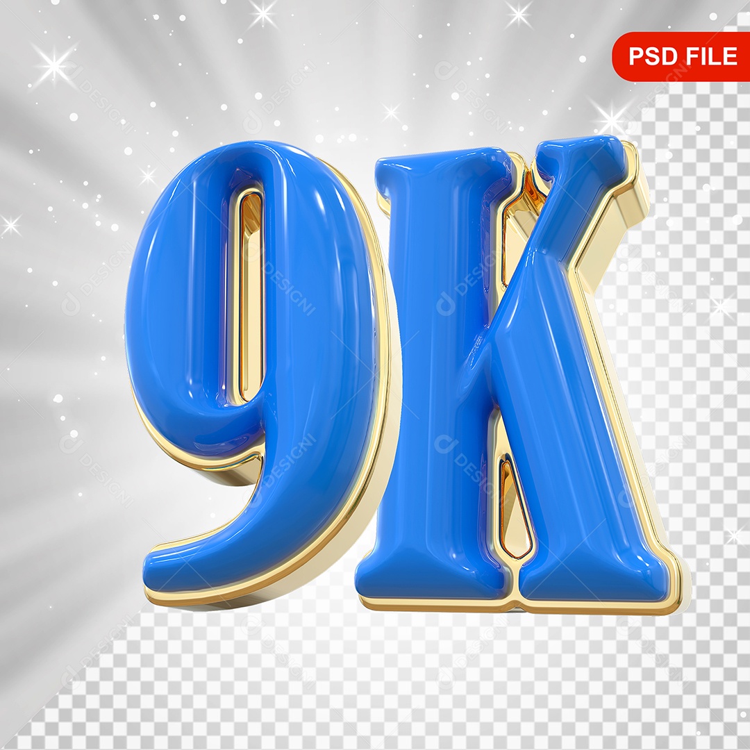 Elemento 3D Balão Azul de Número 9K Para Composição PSD
