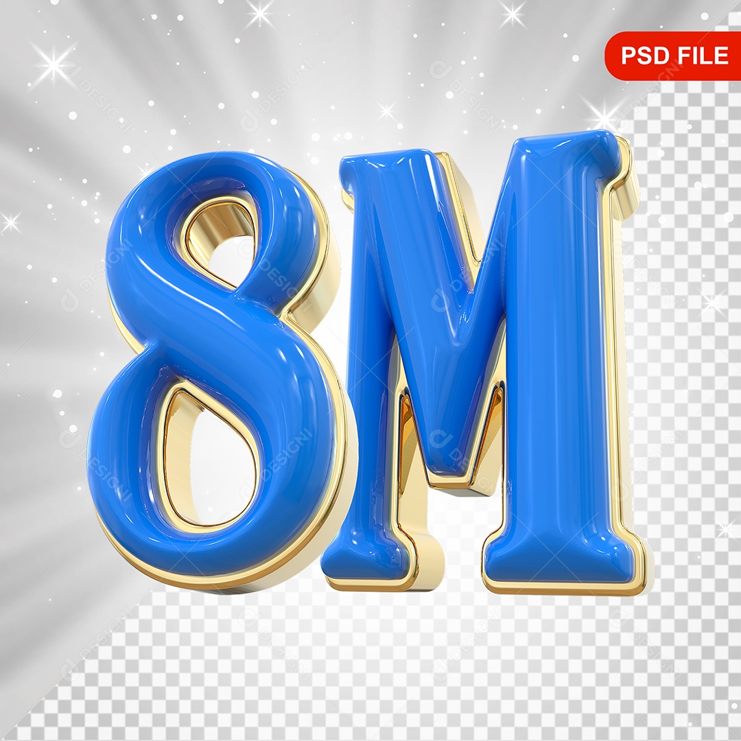 Elemento 3D Balão Azul de Número 8M Para Composição PSD