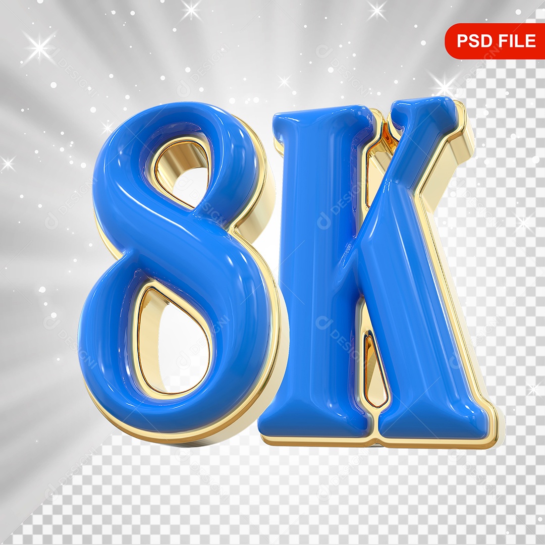 Elemento 3D Balão Azul de Número 8K Para Composição PSD