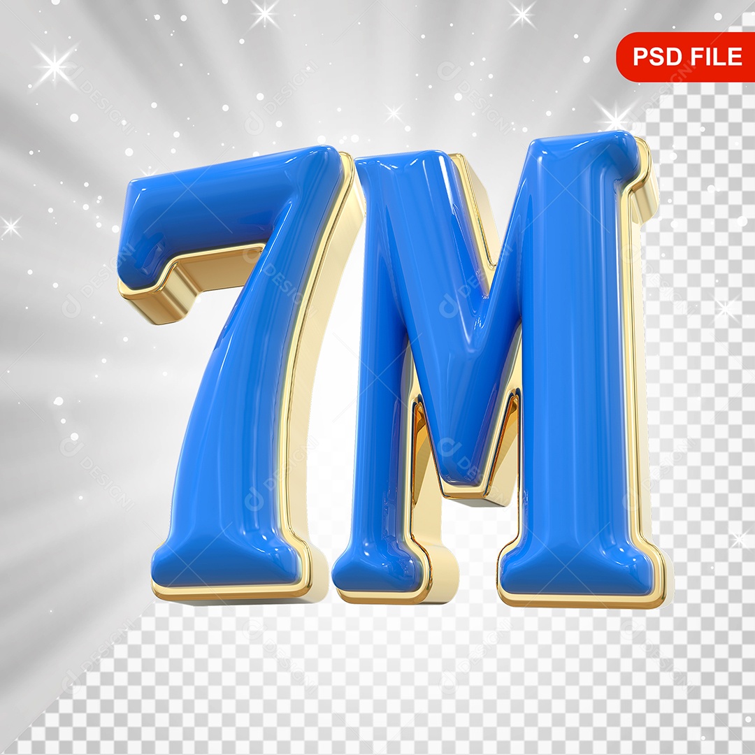 Elemento 3D Balão Azul de Número 7M Para Composição PSD