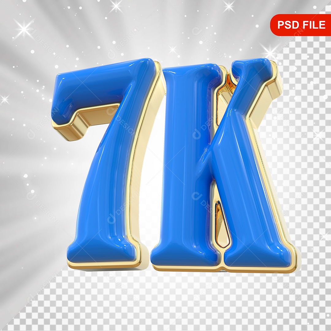 Elemento 3D Balão Azul de Número 7K Para Composição PSD